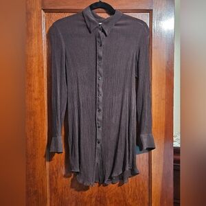 Chico's Long-sleeve Dark Brown 100% Silk Button-down Blouse Top Size 2 Large